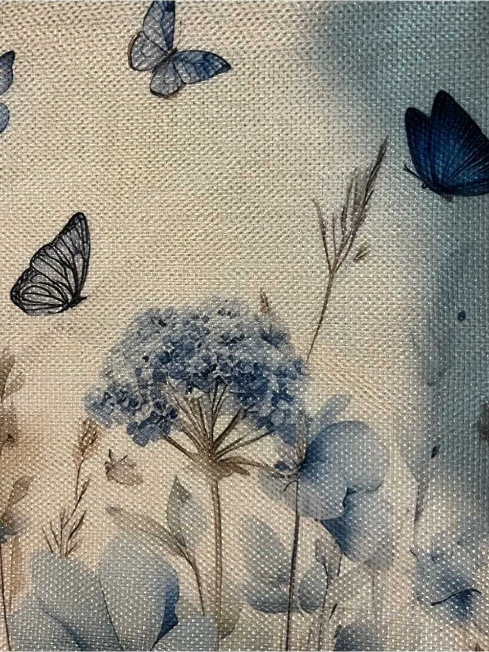 Blue Butterfly & Hydrangea Accent Pillow Cover 19” X 11 1/2”